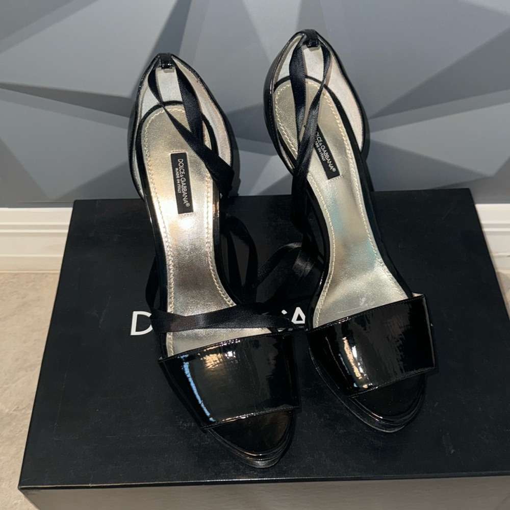 Dolce & Gabbana Black Open Toe Lace-Up - 5 inch heel- Stunning + Chic!